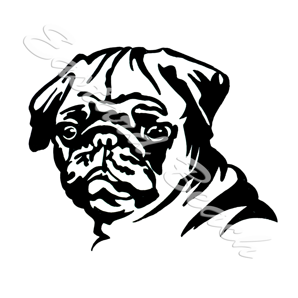 Pug Outline - Printed Vinyl Decal - Click Image to Close